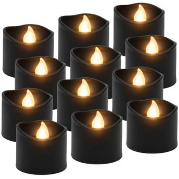 Ruhhy LED Gyertyák – 12 db, 3,6 cm, Fekete – Energiatakarékos Tealight Készlet kép