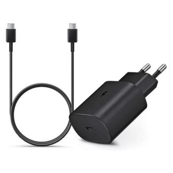Samsung gyári hálózati töltő adapter 25W, USB-C bemenet, 1 m-es Type-C kábel, EP-DA705BBE, fekete ECO csom kép