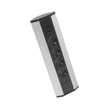 Sarokba szerelhető aljzatos oszlop 4x230V + 2xUSB-A fekete/ezüst 20484 kép