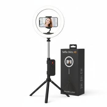 Selfie Stick A8 – 3 az 1-ben Szelfibot, Állvány és Körfény kép