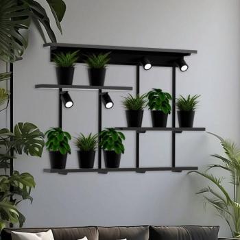 Shelf fali világítás, fekete, szélesség 102 cm, fa, 4 izzós. kép