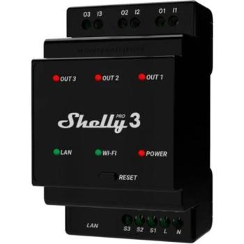 Shelly Pro 3, kapcsolómodul DIN-sínre, 3×16 A, WiFi, LAN kép
