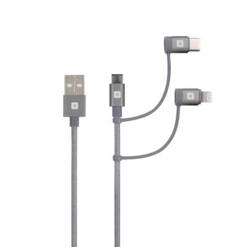 SKROSS Steel Line USB kábel, töltő, szinkron (microUSB, USB-C, lightning) 1,2m kép