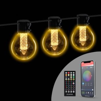Smart fényfüzér – 100-240V – 25 db melegfehér LED – 15 m – bluetooth