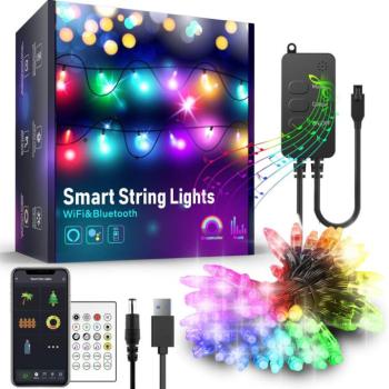 Smart fényfüzér – USB – 50 RGB LED – 5 m – Wi-Fi, Bluetooth kép
