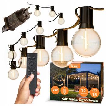 Smart LED Zahradní stmívatelná girlanda 10 m 15× LED žárovka E12 24 V, dálkové ovládání kép