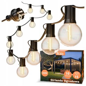 Smart LED Zahradní světelná girlanda 10 m 15× LED žárovka E12 220 V kép