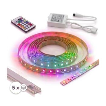 SmartLED SZETT 1x DIGITÁLIS RGBW LED szalag (16,5W, 230V) 5 m + 5x beépíthető profil 1 m + távirányító 5xSD0028+1xW4305