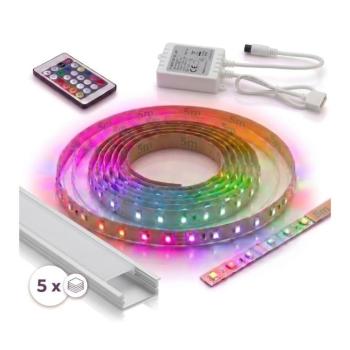 SmartLED SZETT 1x LED RGBW szalag DIGITAL LED/16,5W/230V 5 m + 5x beépíthető profil 1 m + távirányító 5xSD0103+1xW4305 kép