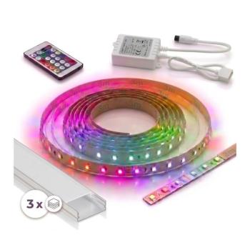 SmartLED Szett 1x LED RGBW szalag DIGITÁLIS LED/9,6W/230V 3 m + 3x beépíthető profil 1 m + távirányító 3xSD0103+1xW4306 kép