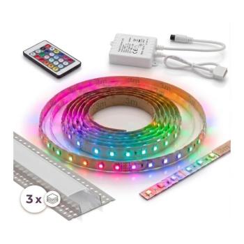 SmartLED SZETT 1x LED RGBW szalag DIGITÁLIS LED/9,6W/230V 3 m + 3x beépíthető profil 1 m + távirányító 3xSD0107+1xW4306 kép