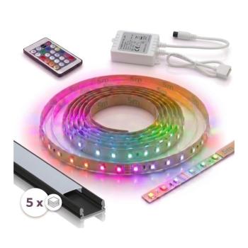SmartLED SZETT 1x RGBW LED szalag DIGITÁLIS LED/16,5W/230V 5 m + 5x süllyeszthető profil 1 m + távirányító 5xSD0029+1xW4305 kép