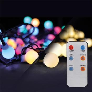 Solight LED 2in1, gömb, távirányító, 200LED, RGB+fehér, 20 m + 5 m, 8 funkció, IP44 kép