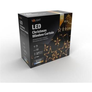 Solight LED karácsonyi függöny, csillagok, 1,8 m, 77 LED, IP20, 3× AA, USB kép