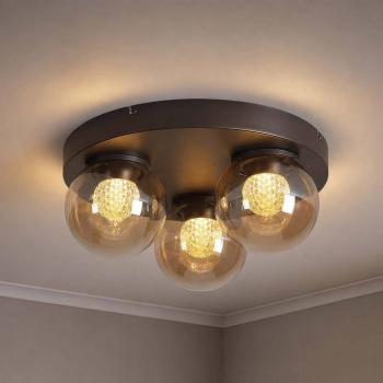 Solis LED mennyezeti világítás, 3 izzós, kerek, bronz, üveg, 2 700 K kép