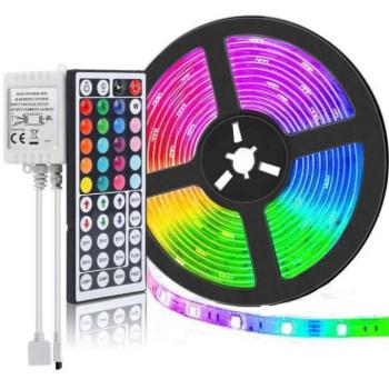 Színes 5m-es 5050 RGB LED szalag készlet, 44 gombos távirányítóval kép