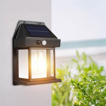 Szolár mozgásérzékelős fali lámpa - 1 filament LED - fekete - 12 x 6 x 17 cm kép