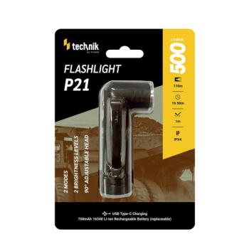 Technik Elemlámpa P21 (+1x16340 700mAh) OSRAM P8 LED (500 lumen), IPX4, újratölthető, MT-P21 kép