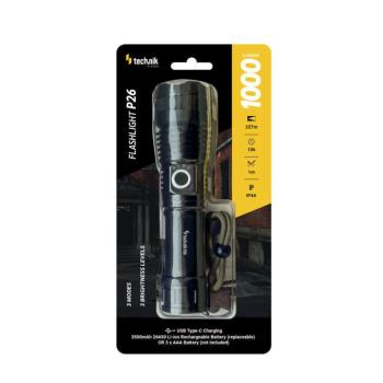 Technik Elemlámpa P26 (+1x26650 3500mAh) P50 LED, USB-C (1000 lumen), IP44, újratölthető, MT-P26 kép