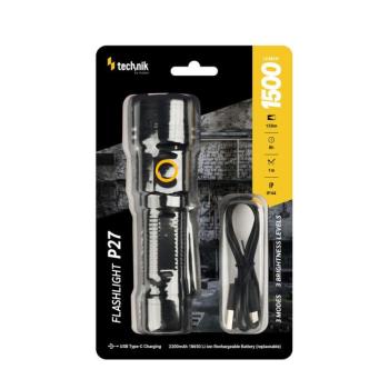 Technik Elemlámpa P27 (1x18650 2200mAh) 3XTE LED, USB-C (1500 lumen), IP44, újratölthető, MT-P27 kép