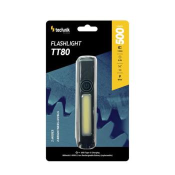 Technik Elemlámpa TT80 (akkumulátoros - 800mAh) HP, COB (500+300 lumen), IPX3, újratölthető, MT-TT80 kép