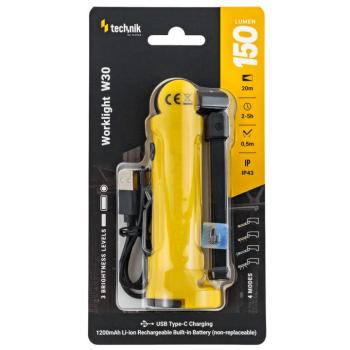 Technik Elemlámpa W30 (akkumulátoros - 1200mAh) COB, 1x2835 LED (150 lumen), IP43, újratölthető, MT-W30 kép