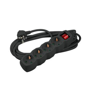 Technik Elosztó 4 utas 1,5m kábellel, kapcsoló (fekete) 16A, MT4W1-5MS1-5-BK kép