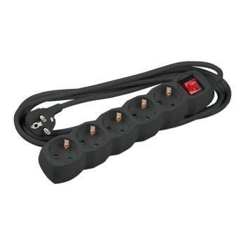 Technik Elosztó 5 utas 1,5m kábellel, kapcsoló (fekete) 16A, MT5W1-5MS1-5-BK kép