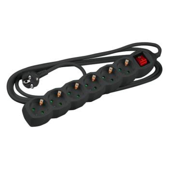 Technik Elosztó 6 utas 5m kábellel, kapcsoló (fekete) 16A, MT6W5MS1-5-BK kép