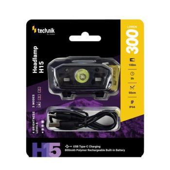 Technik Fejlámpa H15 (akkumulátoros) CREE LED, USB Type-C (300 lumen), IP44, újratölthető, MT-H15 kép