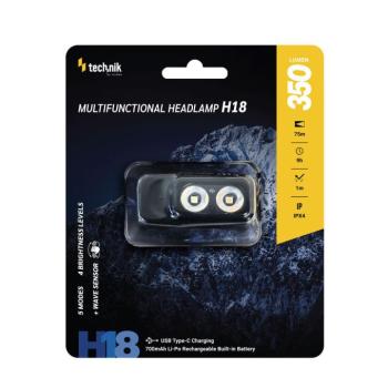 Technik Fejlámpa H18 (akkumulátoros) LED, Type-C IPX4 (350lumen), (350 lumen), újratölthető, MT-H18 kép