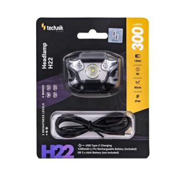 Technik Fejlámpa H22 (+1x akkupack) XPG3 LED, Type-C (300 lumen), IP44, újratölthető, MT-H22 kép