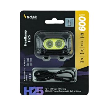 Technik Fejlámpa H25 (akkumulátoros) XPG-2+2835*8 LED, USB Type-C (600 lumen), IP44, újratölthető, MT-H25 kép