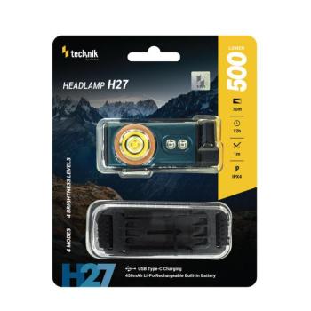 Technik Fejlámpa H27 (akkumulátoros) LED, Type-C IPX4 (500 lumen) BG, újratölthető, MT-H27 kép