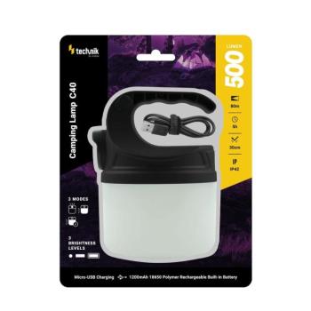 Technik Kempinglámpa C40 (akkumulátoros) LM/XPE LED, micro USB (350 lumen), IP42, újratölthető, MT-C40 kép