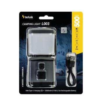 Technik Kempinglámpa L003 (+1x21700 3000mAh) (500 lumen), IPX2, újratölthető, MT-L003 kép