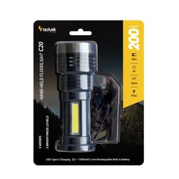 Technik Kézi Reflektor C20 (akkumulátoros) XPE LED, Type-C (200 lumen), IPX2, újratölthető, MT-C20 kép