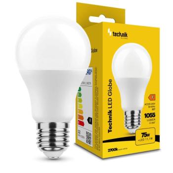 Technik LED Izzó Globe A60 11,1W E27 360° 2700K (1055 lumen) ERP, (10 lumen55), meleg fehér, CRI>80, MTL-G2700K11-1WE27N kép