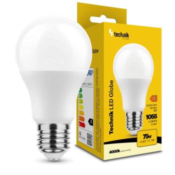 Technik LED Izzó Globe A60 11,1W E27 360° 4000K (1055 lumen) ERP, (10 lumen55), természetes fehér, CRI>80, MTL-G4000K11-1WE27N kép