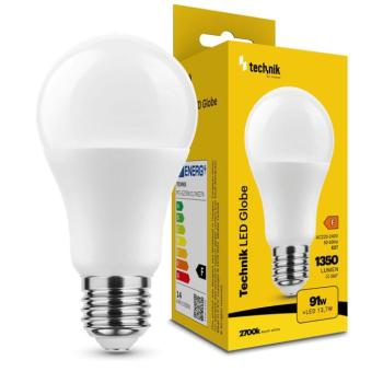 Technik LED Izzó Globe A60 13,7W E27 360° 2700K (1350 lumen) ERP, meleg fehér, CRI>80, MTL-G2700K13-7WE27N kép