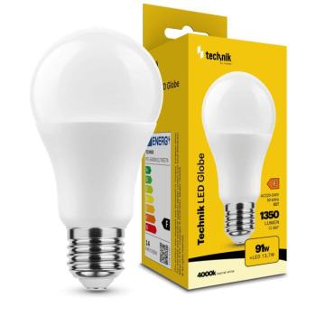 Technik LED Izzó Globe A60 13,7W E27 360° 4000K (1350 lumen) ERP, természetes fehér, CRI>80, MTL-G4000K13-7WE27N kép