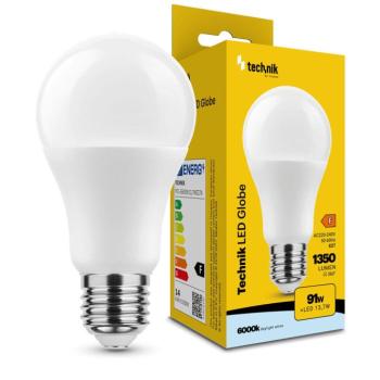 Technik LED Izzó Globe A60 13,7W E27 360° 6000K (1350 lumen) ERP, hideg fehér, CRI>80, MTL-G6000K13-7WE27N kép