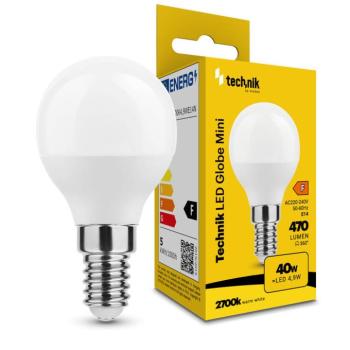 Technik LED Izzó Globe Mini G45 4,9W E14 360° 2700K (470 lumen) ERP, meleg fehér, CRI>80, MTL-G452700K4-9WE14N kép