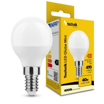 Technik LED Izzó Globe Mini G45 4,9W E14 360° 4000K (470 lumen) ERP, természetes fehér, CRI>80, MTL-G454000K4-9WE14N kép