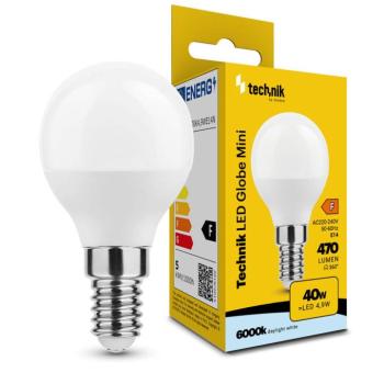 Technik LED Izzó Globe Mini G45 4,9W E14 360° 6000K (470 lumen) ERP, hideg fehér, CRI>80, MTL-G456000K4-9WE14N kép