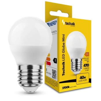 Technik LED Izzó Globe Mini G45 4,9W E27 360° 2700K (470 lumen) ERP, meleg fehér, CRI>80, MTL-G452700K4-9WE27N kép