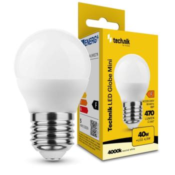 Technik LED Izzó Globe Mini G45 4,9W E27 360° 4000K (470 lumen) ERP, természetes fehér, CRI>80, MTL-G454000K4-9WE27N kép
