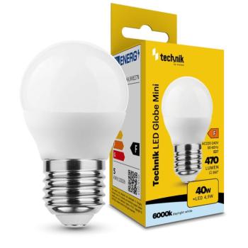 Technik LED Izzó Globe Mini G45 4,9W E27 360° 6000K (470 lumen) ERP, hideg fehér, CRI>80, MTL-G456000K4-9WE27N kép