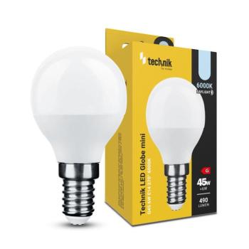 Technik LED Izzó Globe Mini G45 6W E14 270° 6000K (490 lumen), hideg fehér, CRI>80, MTL-G456000K6WE14 kép