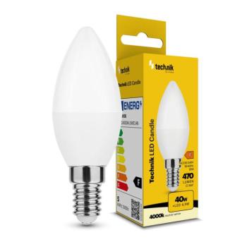 Technik LED Izzó Gyertya (Candle) C37 4,9W E14 200° 4000K (470 lumen) ERP, természetes fehér, CRI>80, MTL-C4000K4-9WE14N kép